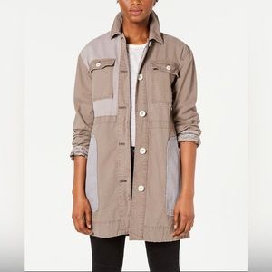 Free People Oversized Apollo Military Patchwork Jacket Liliac Skies Cotton XS